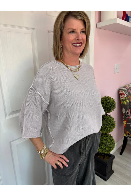 Pink Half Sleeve Mineral Washed Sweater