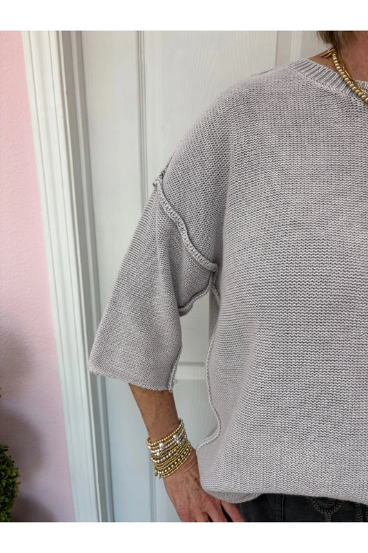 Pink Half Sleeve Mineral Washed Sweater