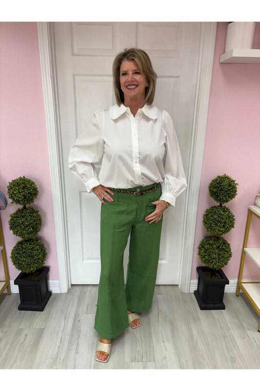 Emerald Green Wide Leg Ankle Pant