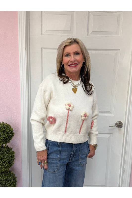 Pullover Puff Crochet Flower Sweater