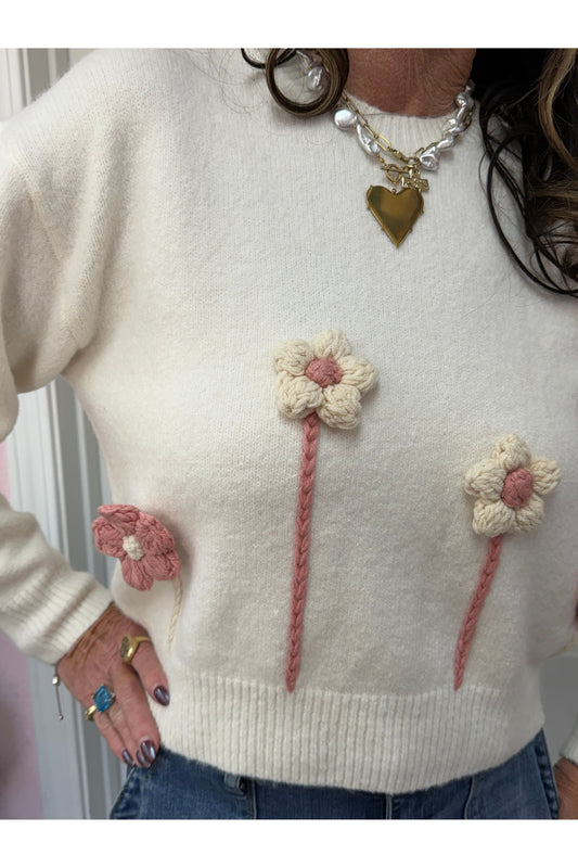 Pullover Puff Crochet Flower Sweater