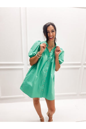 Puff Sleeves Button Down Shirt Dress