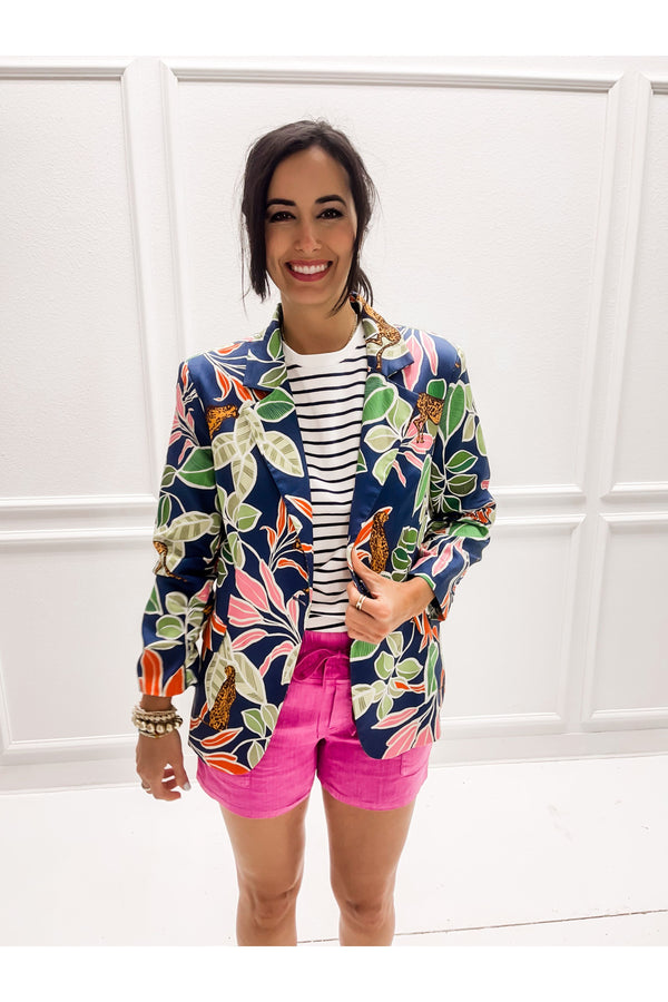 Tropical Print Satin Blazer