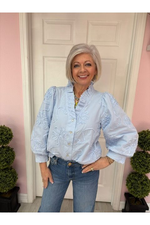 3/4 Sleeve 3D Floral Top