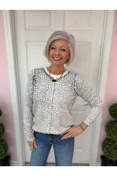 Animal Print Button Closure Cardi