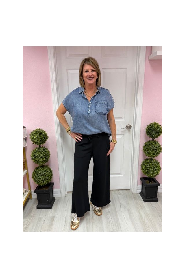 Tori Tencel Denim Fray Top