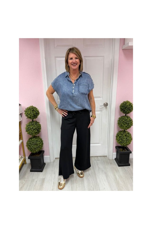 Tori Tencel Denim Fray Top