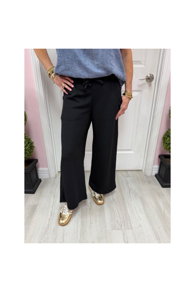 Modal Poly Cropped Wide Pant in Black