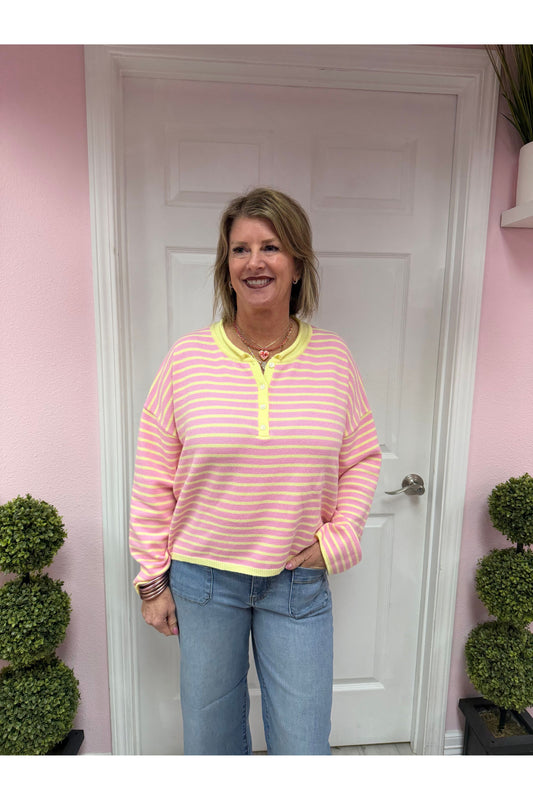 Striped Henley Knit Top
