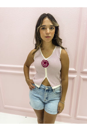 Striped Magenta Tank w/Flower