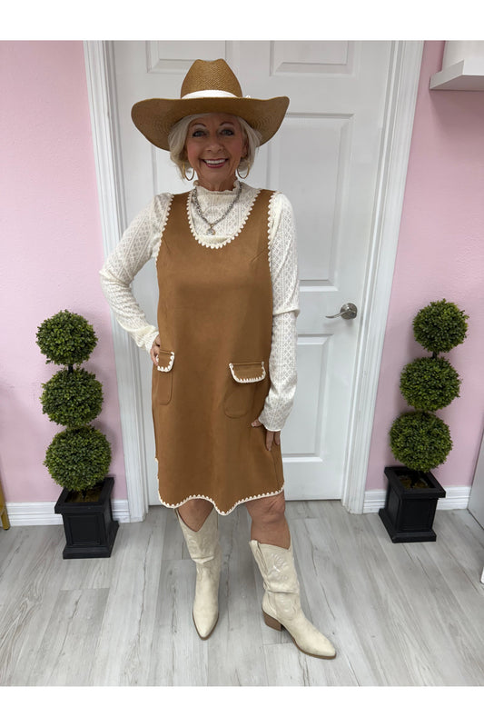 Blanket Stitched Suede Jumper