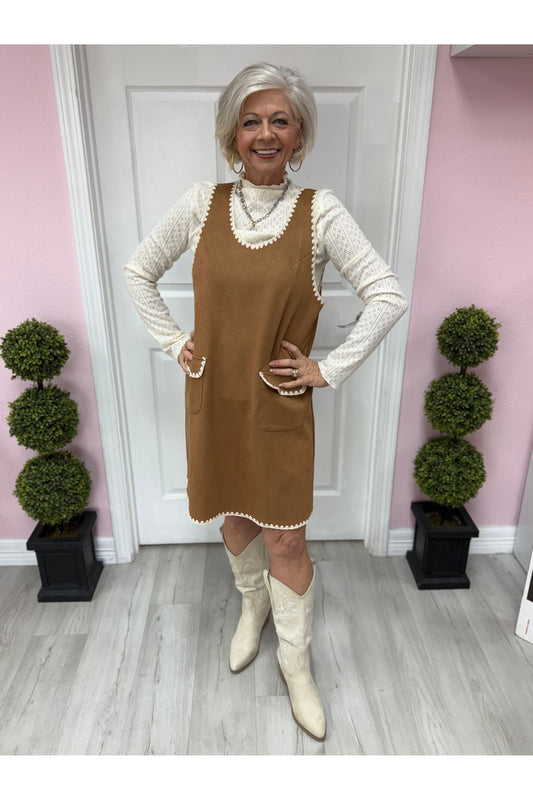 Blanket Stitched Suede Jumper