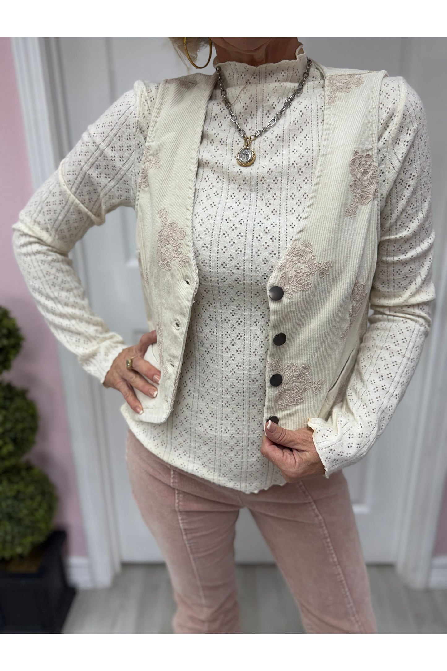 Embroidered Corduroy Vest