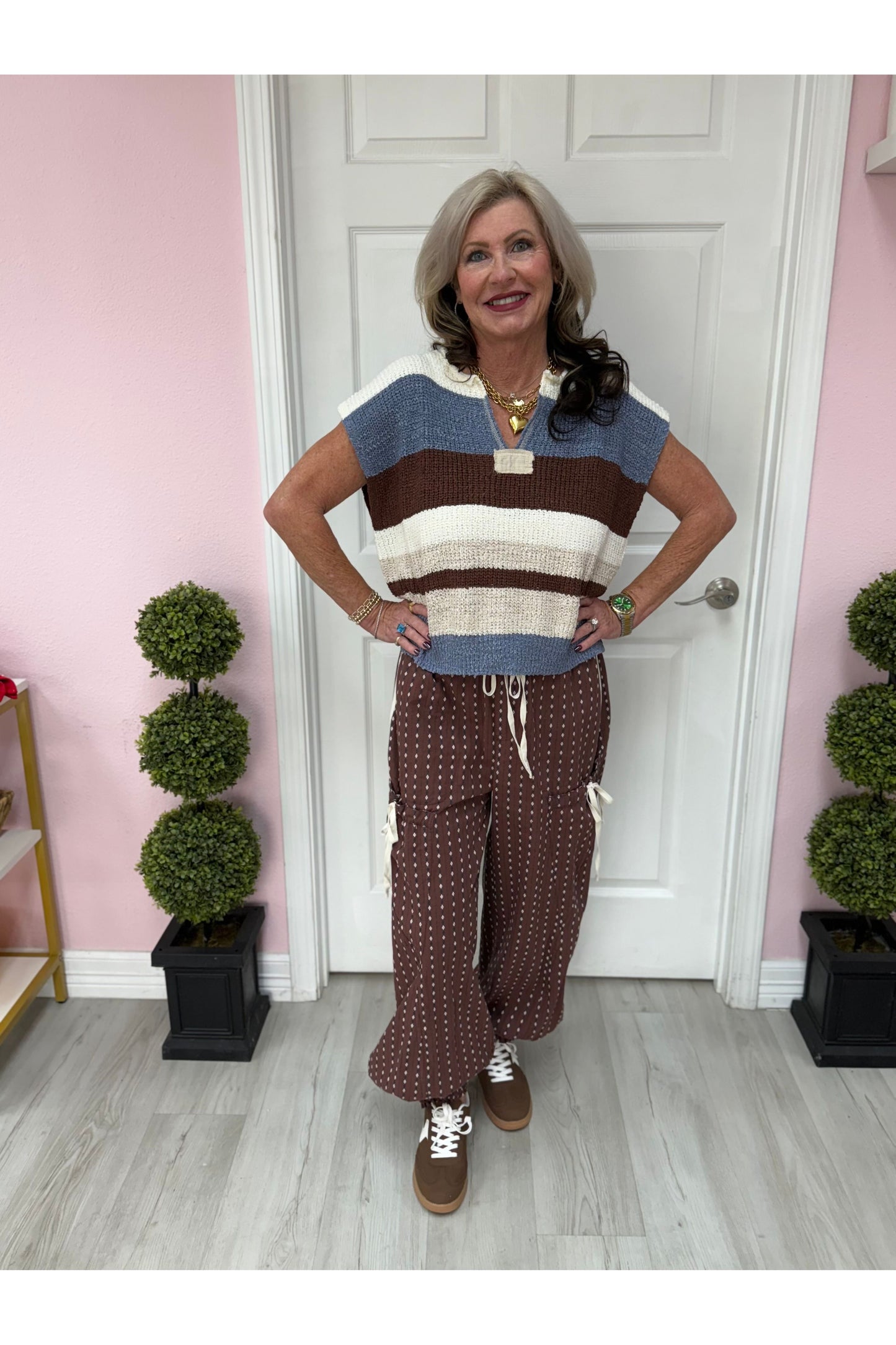 Soft Washed Micro Diamond Striped Joggers