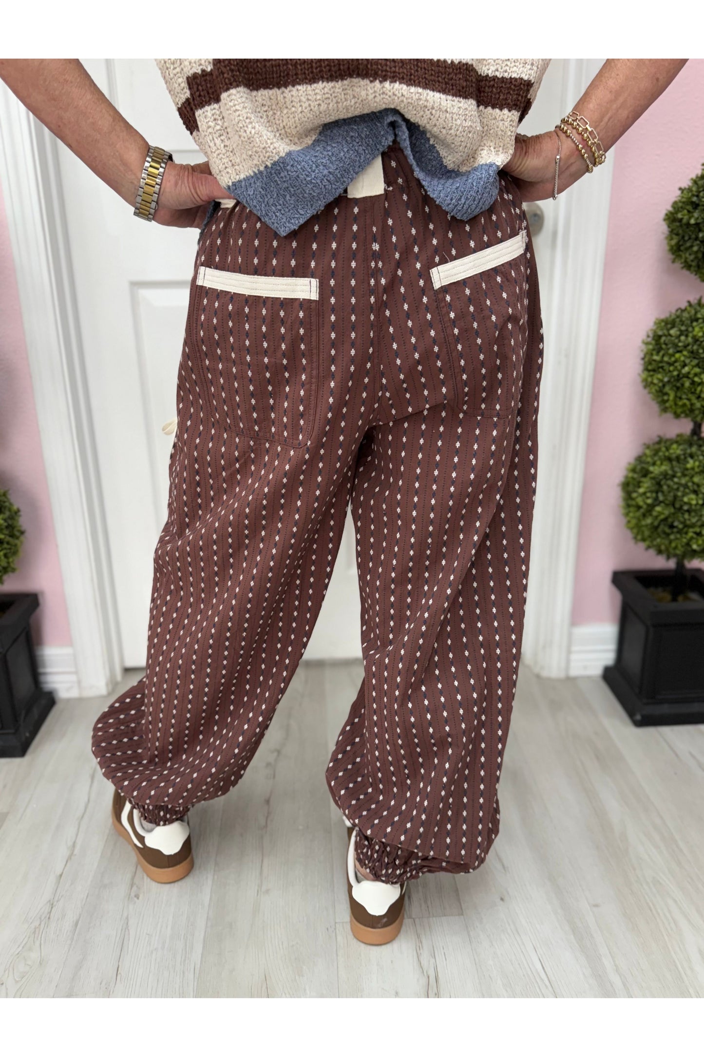 Soft Washed Micro Diamond Striped Joggers