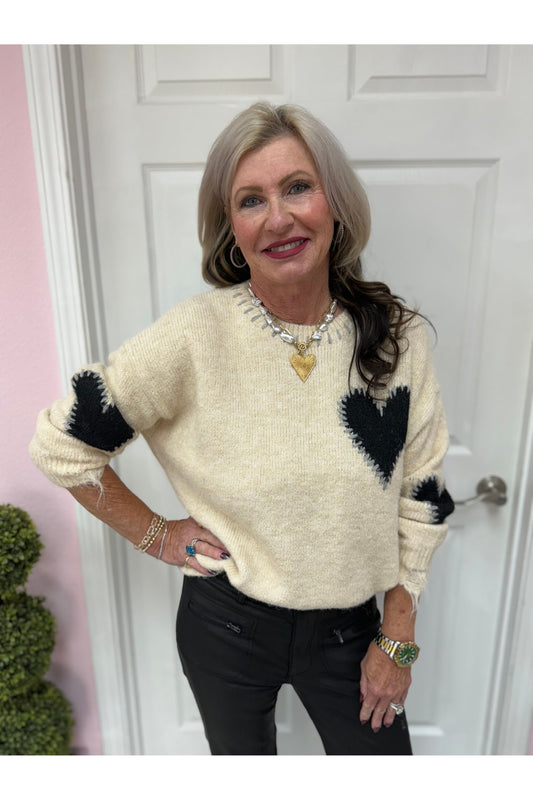 Long Sleeve Heart Patch Knit Sweater