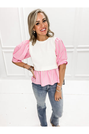 Striped Pink Top With Sweatshirt Vest