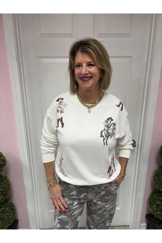 Western Motif Embroidered Graphic Sweatshirt