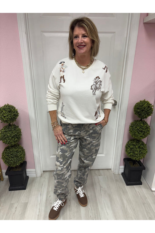 Western Motif Embroidered Graphic Sweatshirt