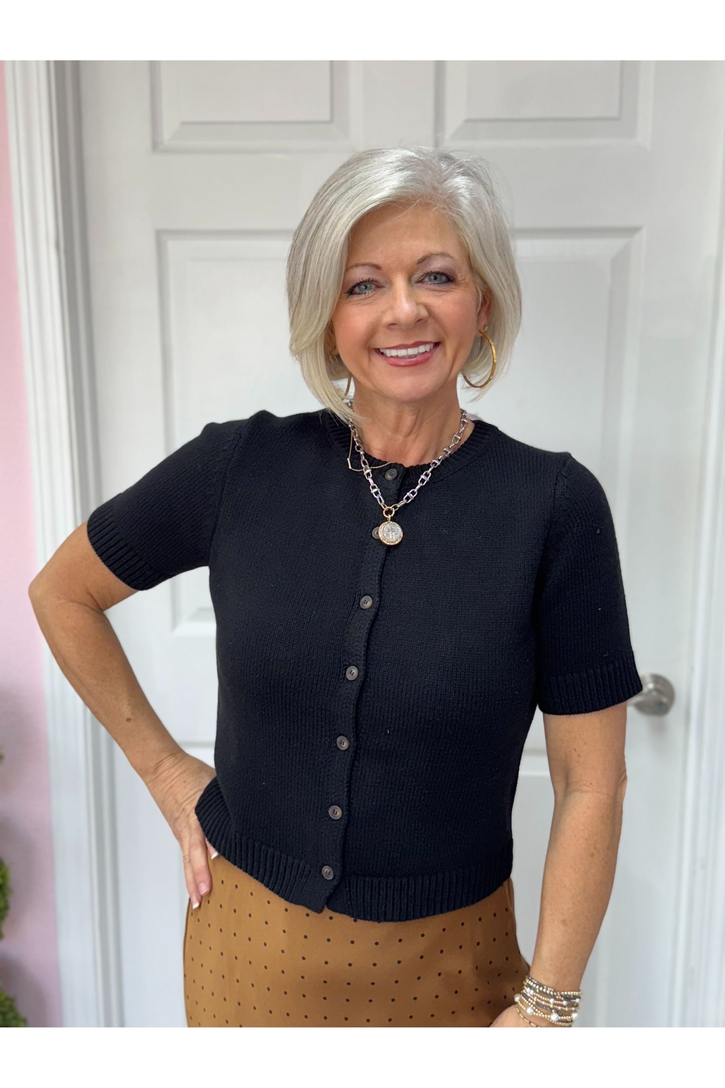 Cap Sleeve Button Down Sweater