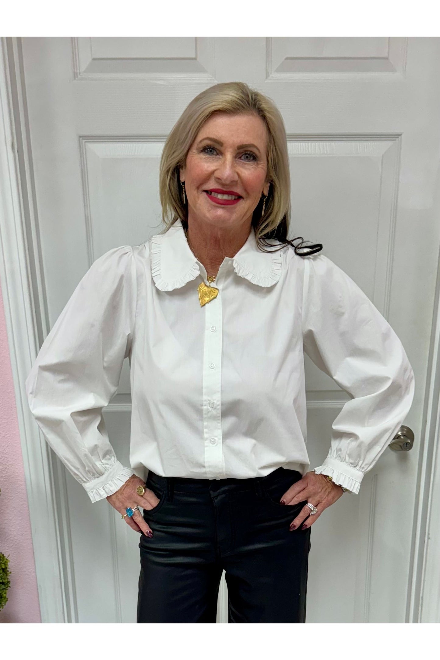 Lovely Button-Down Ruffle Accent Blouse