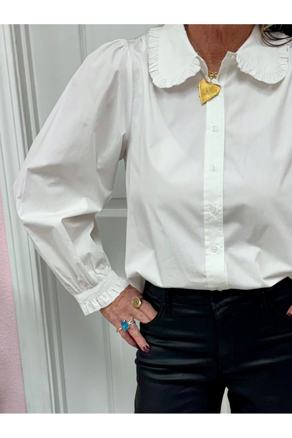 Lovely Button-Down Ruffle Accent Blouse