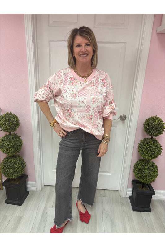 Patchwork Floral Crewneck Sweatshirt