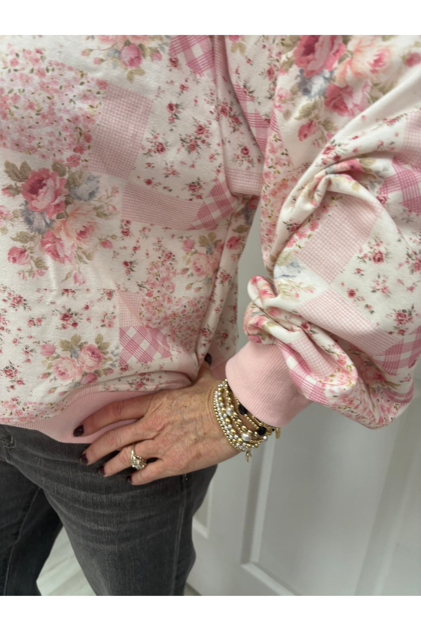 Patchwork Floral Crewneck Sweatshirt