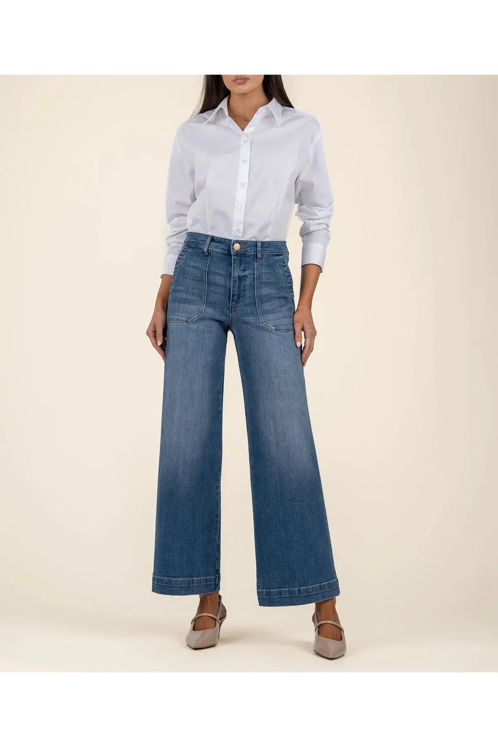 Meg High Rise Wide Leg Pants w/Pork Chop Pockets