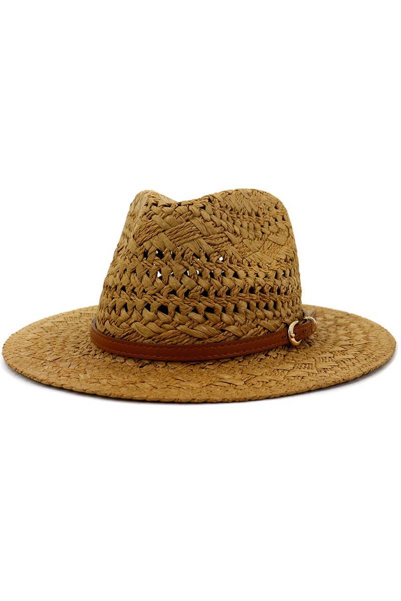 Brown Belt Vented Summer Straw Sun HAT