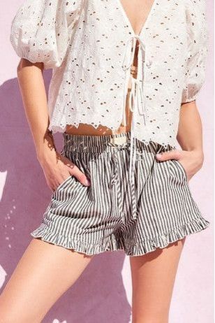 Striped Ruffle Cotton Shorts