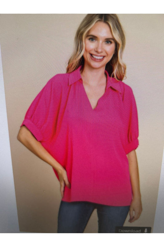 Solid Collared Vneck Blouse