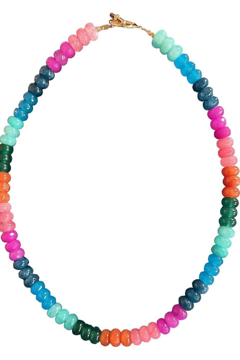 Lilly Gemstone Bead Necklace Multi-Color 8mm Opals Jade