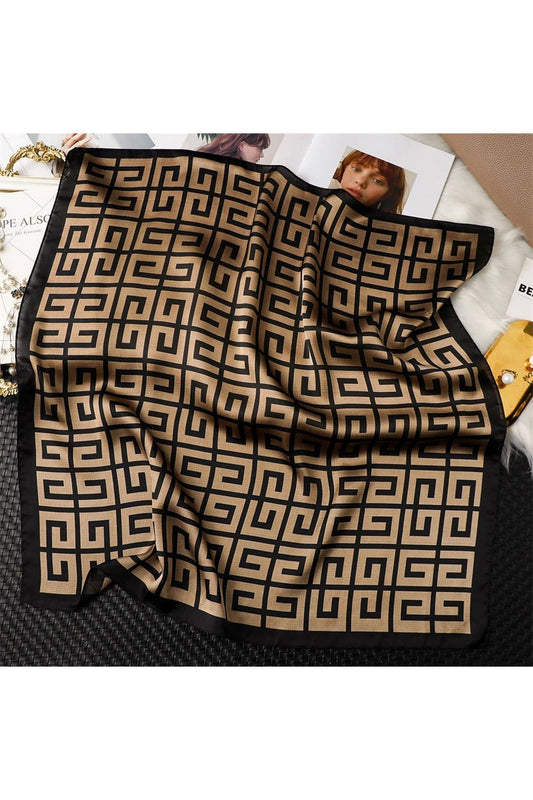 Luxurious Small Silk Scarf Greek Key Design