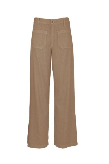 Meg High Rise Wide Leg Linen Pants With Patch Pockets