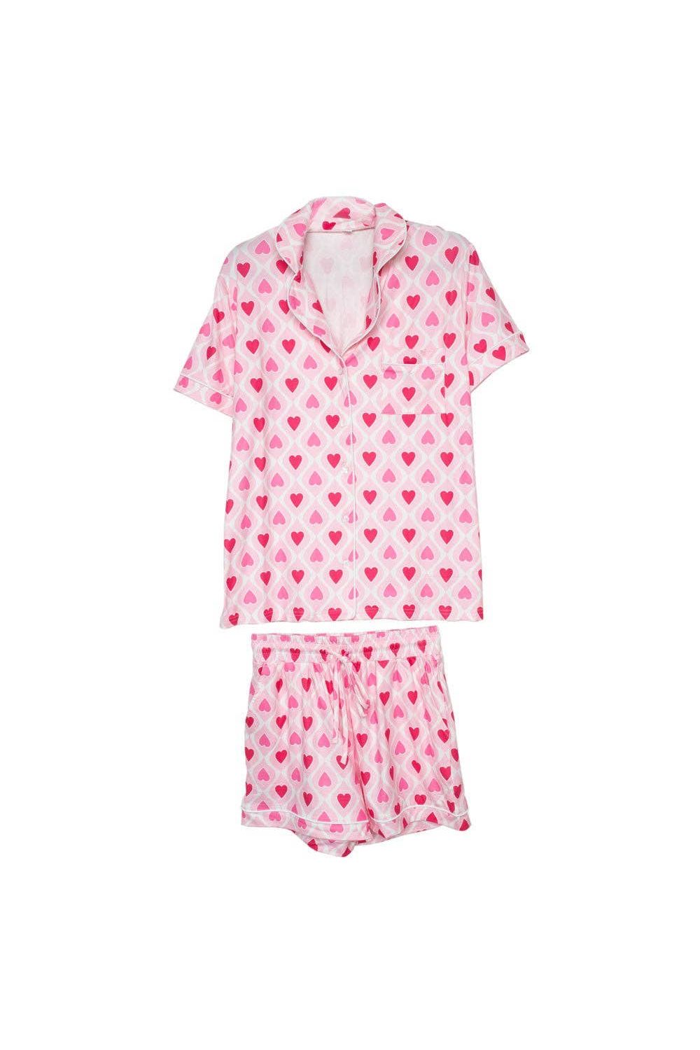 Light and Hot Pink Hearts Valentine's Pj Sets Women