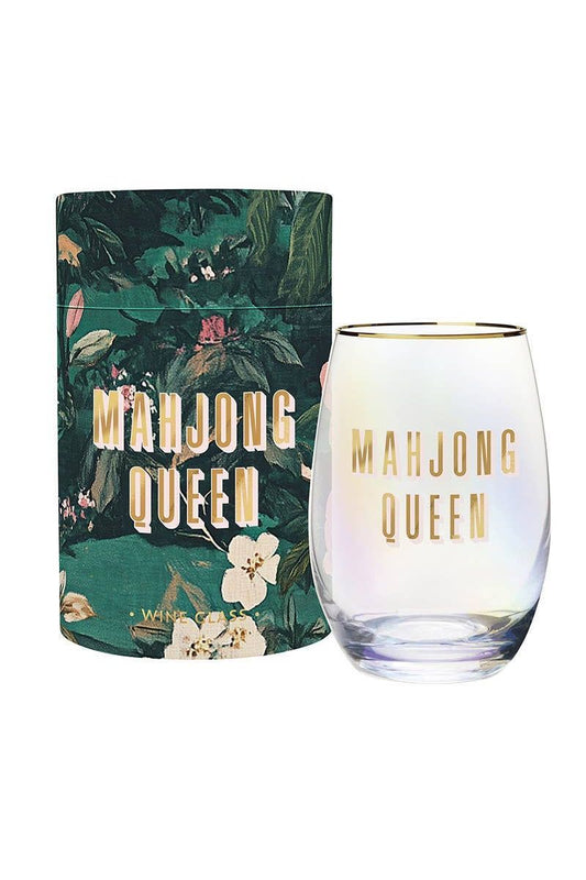 Gold Foil Stemless Wine Glass - Mahjong Queen