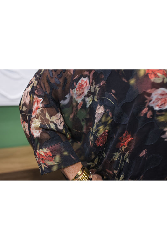Floral Button Down Oversized Sheer Blouse