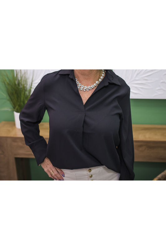 Solid Collared VNeck Blouse