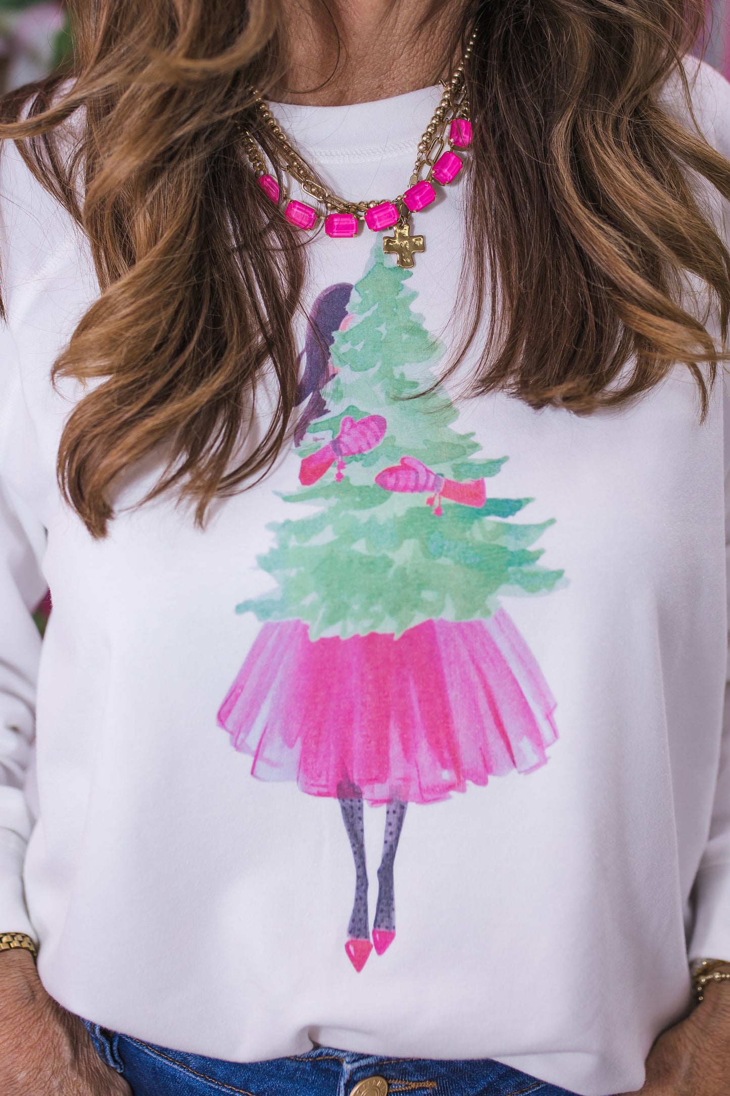 Pink Girl Holding Tree Lightweight Sweatshirt