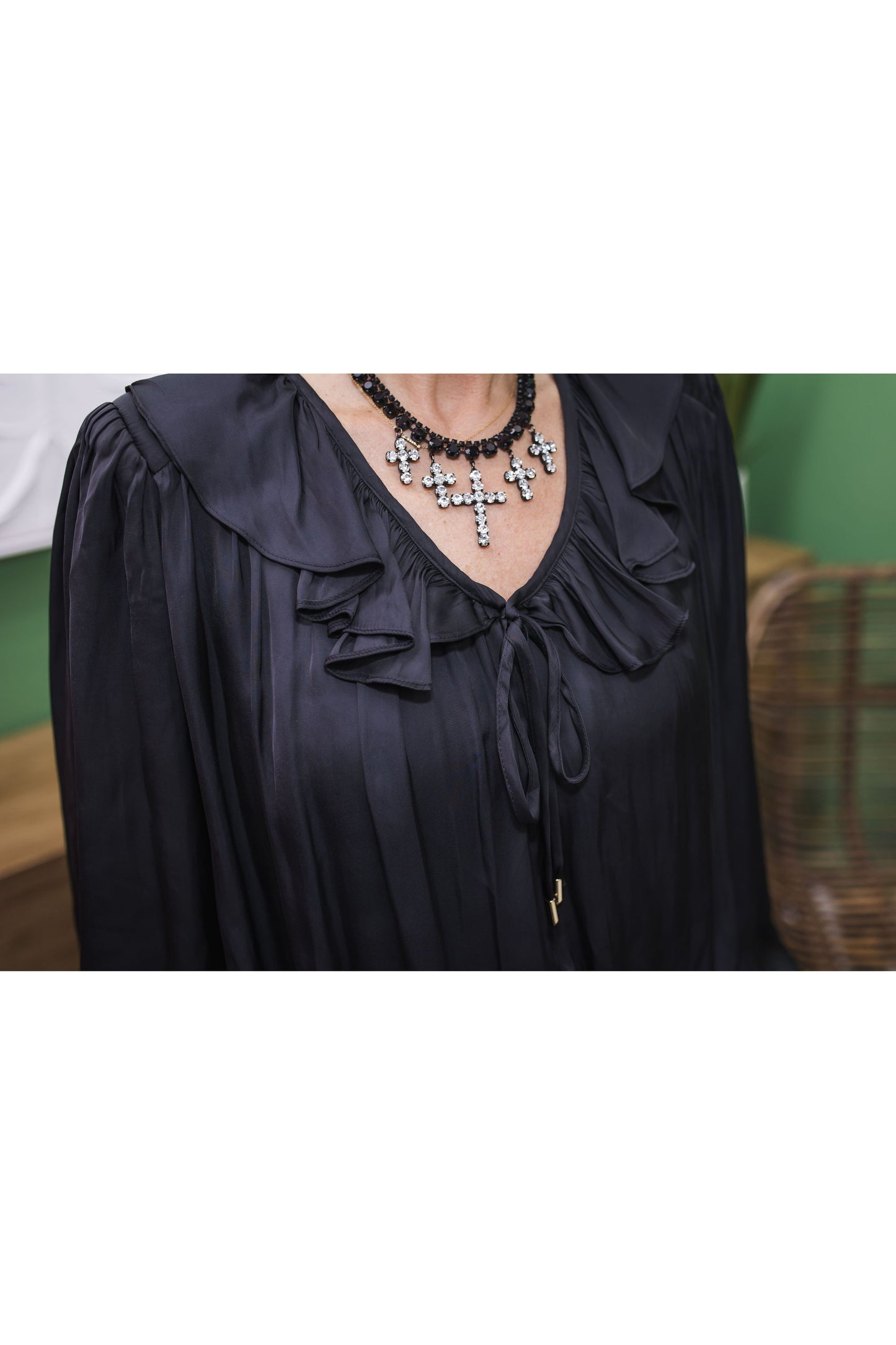 Meg Vneck Ruffle Blouse