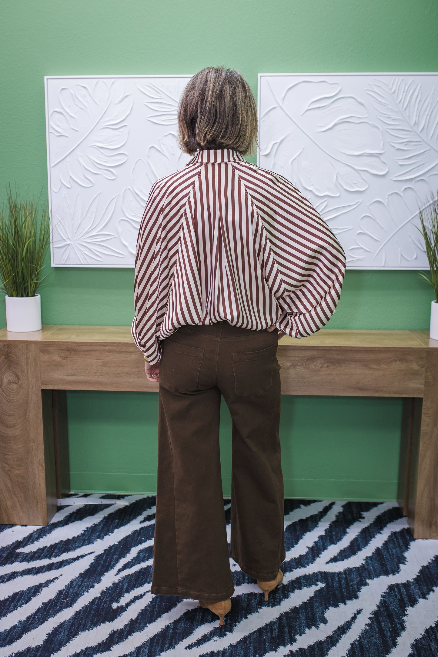 Stripe Wide Puff Sleeve Buttondown Shirt
