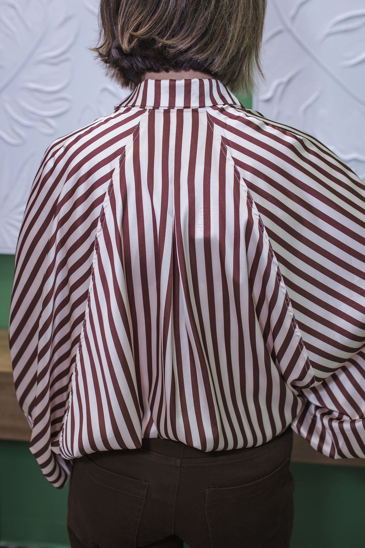 Stripe Wide Puff Sleeve Buttondown Shirt