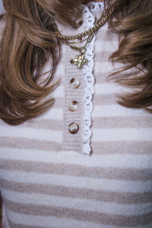 Sweet Stripe Henley Sweater