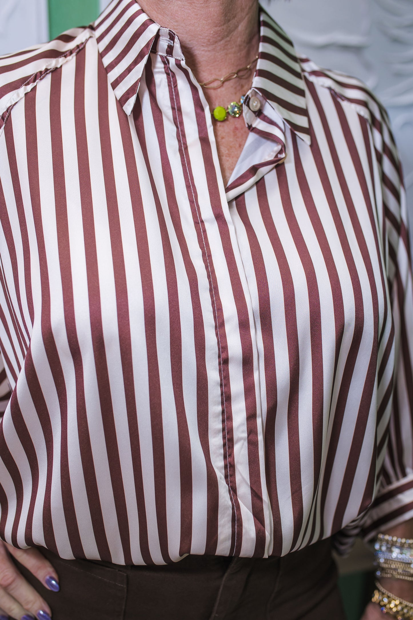 Stripe Wide Puff Sleeve Buttondown Shirt