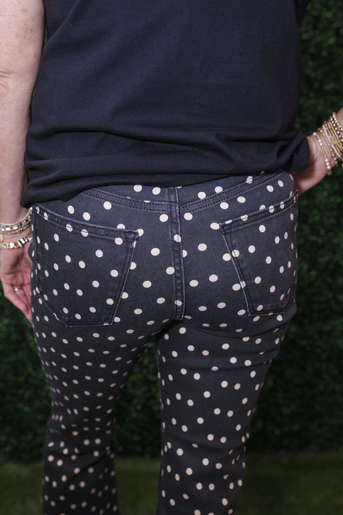 Black Denim Polkadot Flare Jeans
