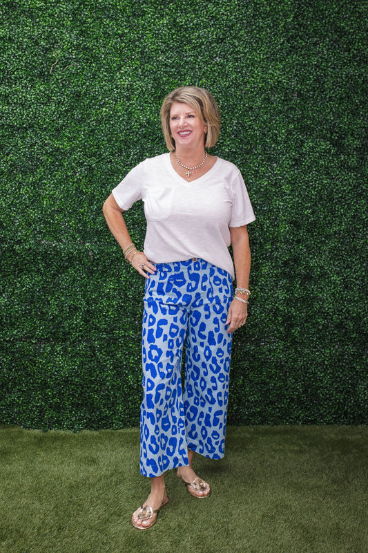 Colette Cropped Wide-Leg Leopard Pants