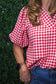 Lynn Gingham Puff Sleeve Collared Blouse