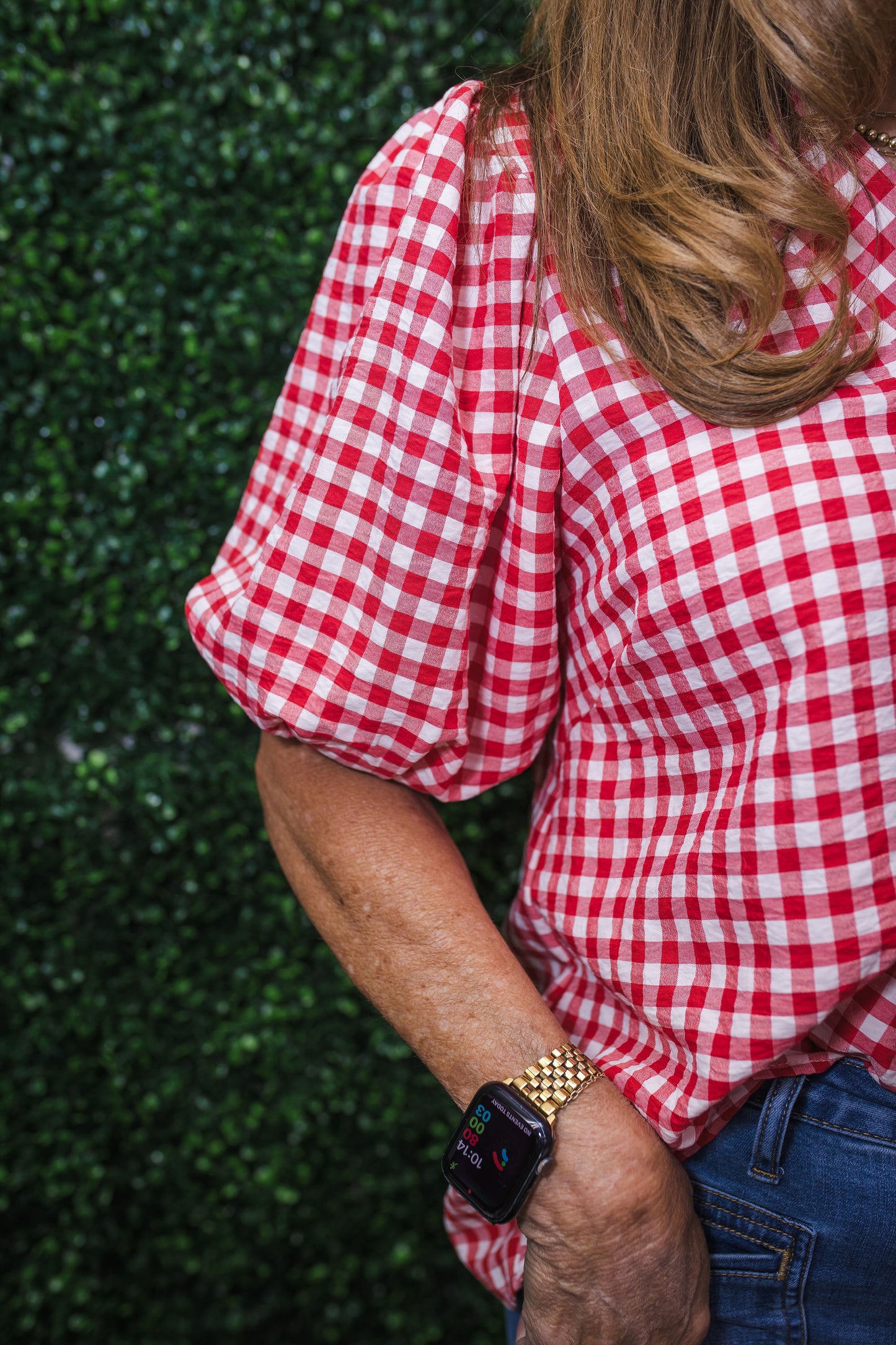 Lynn Gingham Puff Sleeve Collared Blouse