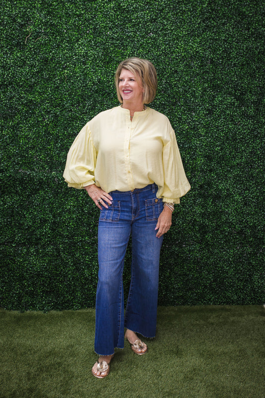 Balloon Sleeve Solid Blouse